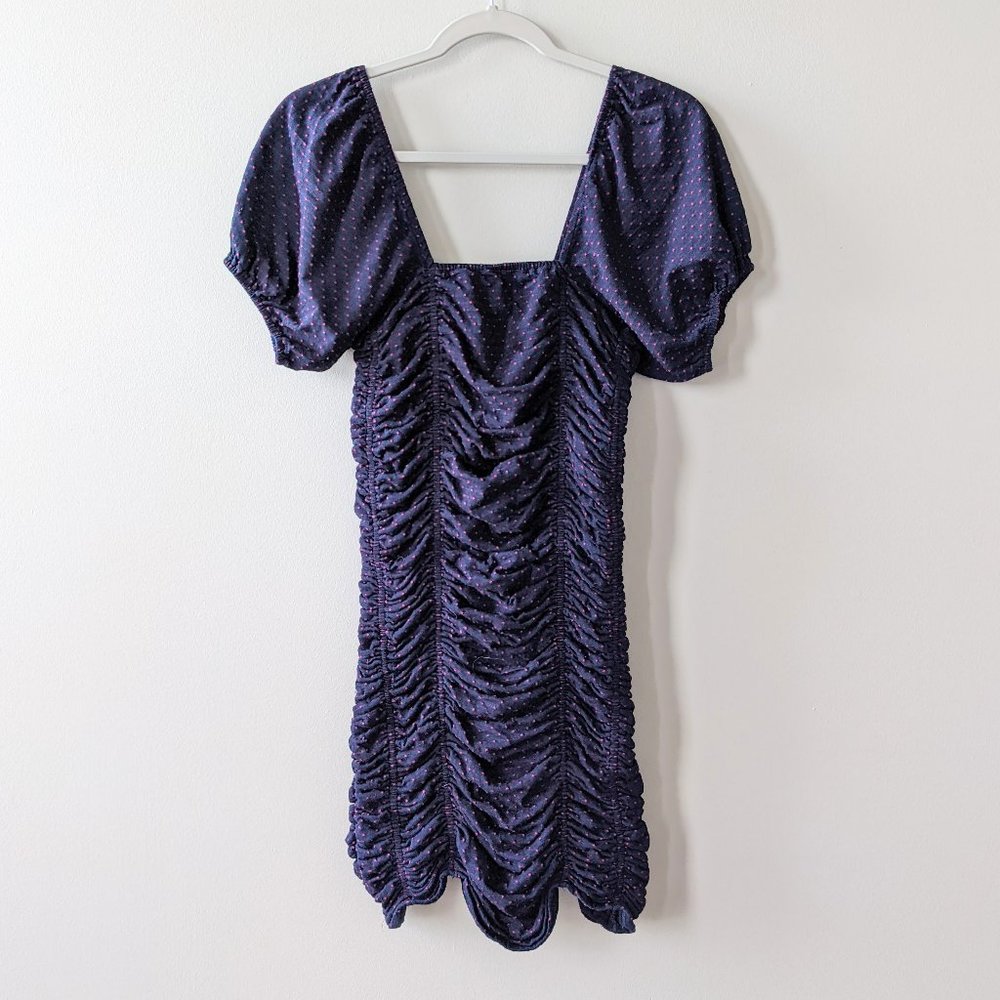 Free People Ruched Polka Dot Puff Sleeve Mini Dress
